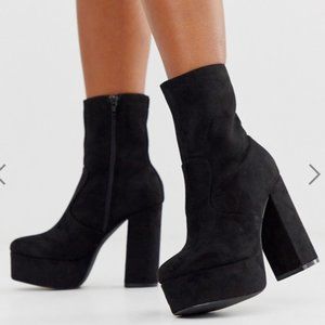 Platform Block Heel Boot, Size 8, Black